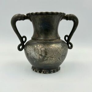 Antique Wilcox Silverplate Quadruple Plate Vase Urn 4" Snake-Scale Handles